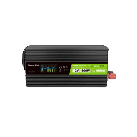 Green Cell LCD 12V 500W/10000W automobilinis inverteris su ekranu - švarus sinusinis
