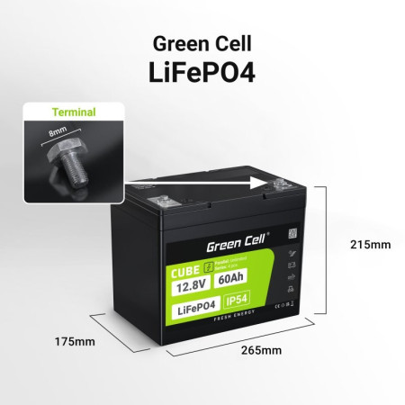 Green Cell Ličio geležies fosfatas (LiFePO4) 12,8 V 60 Ah UPS akumuliatorius