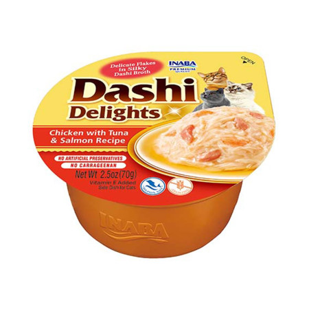 INABA Dashi Delights Vištienos, tuno ir lašišos sultinys - skanėstas katėms - 70g