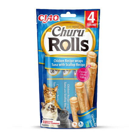 INABA Churu Rolls Vištienos receptas su tunu ir midijomis - skanėstas katėms - 4x10 g