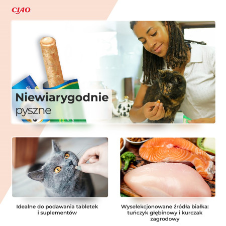 INABA Churu Rolls Vištienos receptas su tunu ir midijomis - skanėstas katėms - 4x10 g