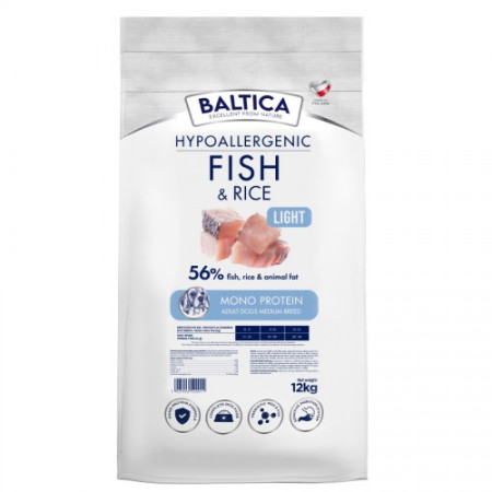 BALTICA Nutraceutic Hipoalerginis Light M Žuvis su ryžiais 12kg