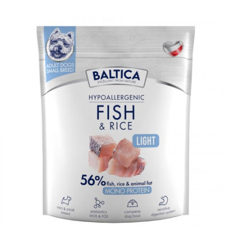 BALTICA NUTRACEUTIC Hipoalerginis Žuvis ir Ryžiai Lengvas XS/S - 1kg