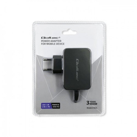 Qoltec 65W Įkroviklis 5-20V 3-3.25A USB-C PD Juodas