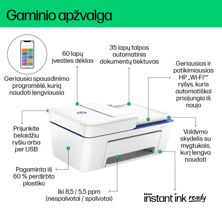 HP DeskJet Belaidis Visiškai Integruotas Spausdintuvas su Instant Ink