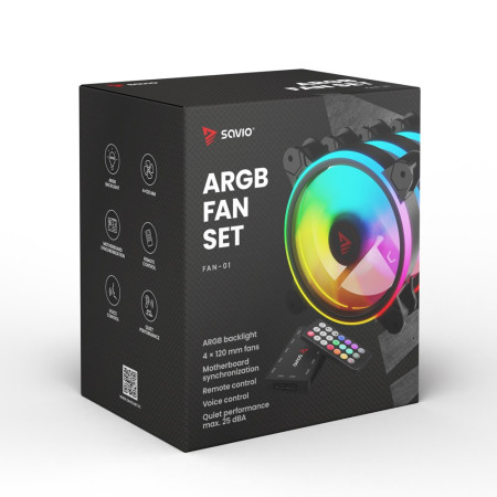 Savio FAN-01 4-vnt. 120mm ARGB Ventiliatoriai