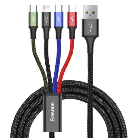 Baseus Fast 4w1 2xUSB-C / Lightning / Micro 3.5A 1.2m Juodas