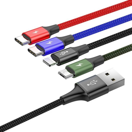 Baseus Fast 4w1 2xUSB-C / Lightning / Micro 3.5A 1.2m Juodas