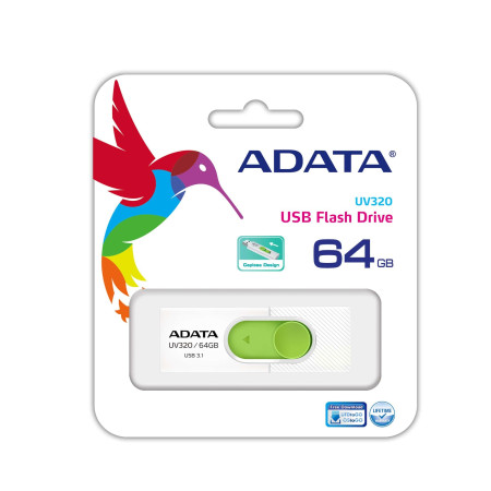 ADATA UV320 USB atmintukas 64 GB USB A tipo 3.2 Gen 1 Žalia, Balta