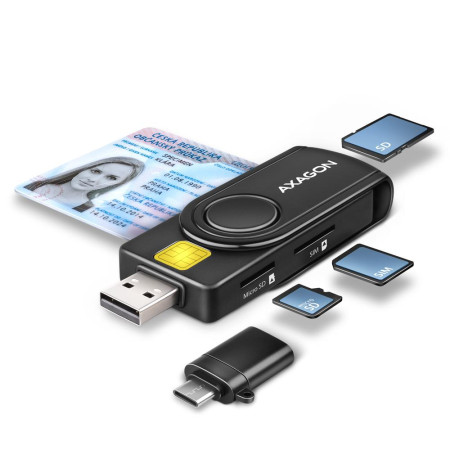 USB-C ir USB 2.0 kortelių skaitytuvas 4 slotai AXAGON CRE-SMP2A