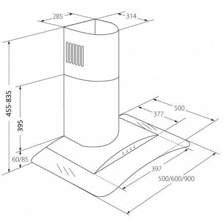 Akpo WK-4 Largo Eco 50 Montuojamas ant sienos Kaminų gaubtas Juodas