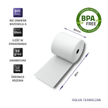Qoltec 51892 Terminis ritinys 80 x 80 | 55g/m2 | 10 vnt | Be BPA