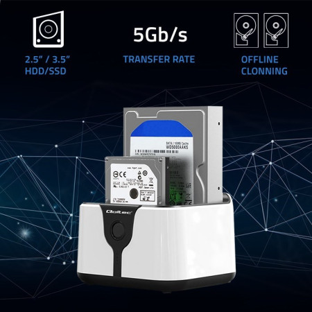 Qoltec 50309 HDD/SSD 2,5" 3,5" prijungimo stotelė | SATA III | USB 3.0