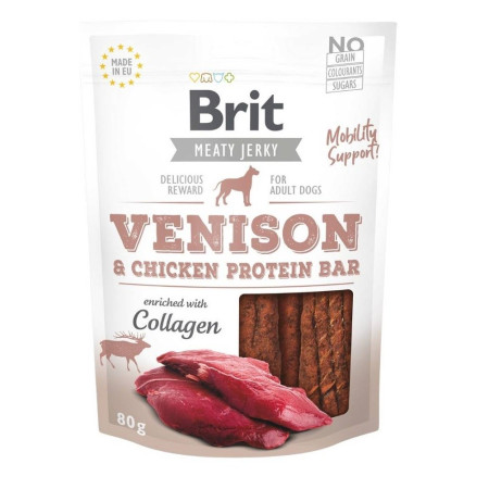 BRIT Mėsos Jerky Elnio ir Vištienos Baltyminis Baras - skanėstas šunims - 200 g
