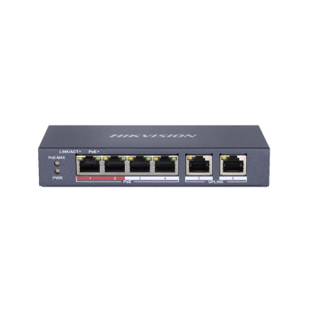 Hikvision DS-3E0106P-E/M Fast Ethernet tinklo komutatorius su PoE