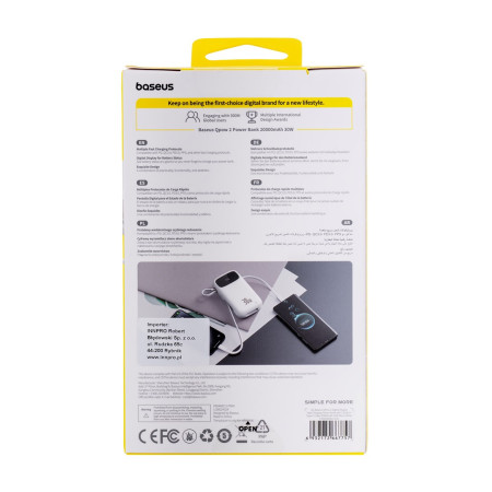Baseus QPow2 Ličio polimeras 20000 mAh Balta