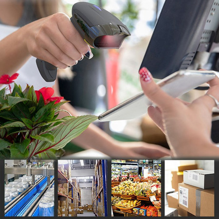 Qoltec 50856 Belaidis brūkšninių kodų skaitytuvas 1D ir 2D | 2,4 GHz