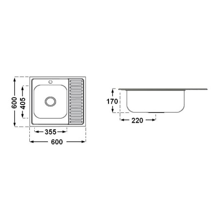 Nerūdijančio plieno plautuvė 863 dešinė uždedama su sifonu