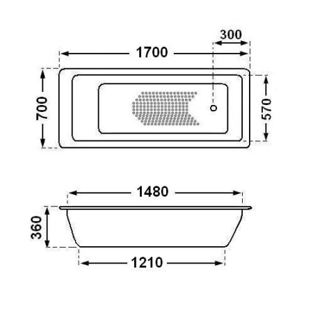 Metalinė vonia su Antislip 170 cm