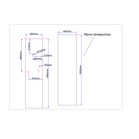 Dušo kabinos galinis stiklas 460x1865 mm juodas