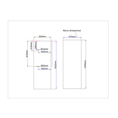 Dušo kabinos galinis stiklas 543x1523 mm juodas