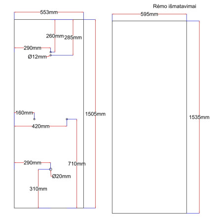Dušo kabinos galinis stiklas 553x1505 mm juodas