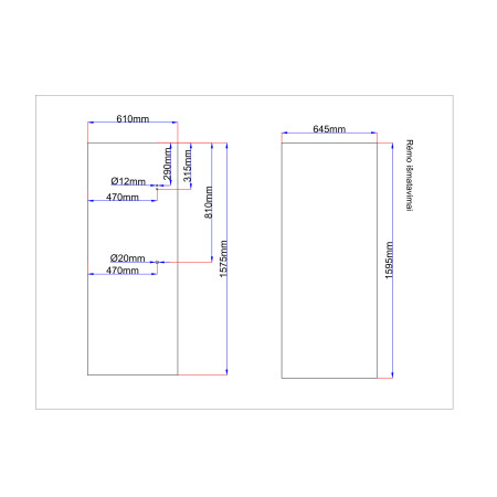 Dušo kabinos galinis stiklas 610x1575 mm juodas