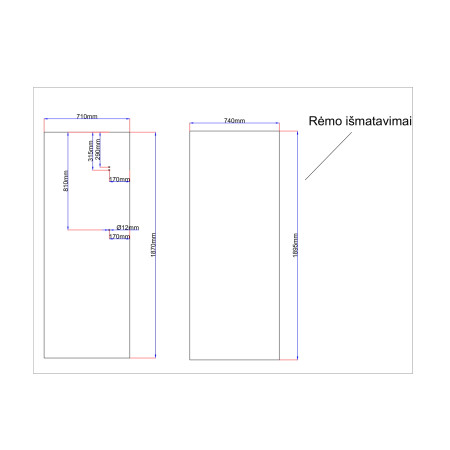 Dušo kabinos galinis stiklas 710x1870 mm juodas