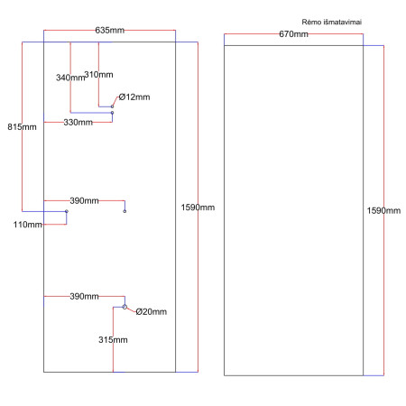 Dušo kabinos galinis stiklas 635x1590 mm juodas