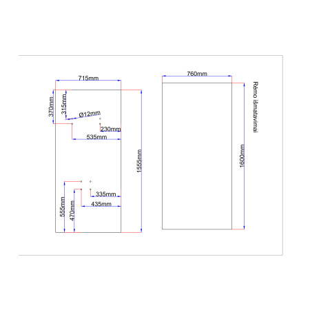 Dušo kabinos galinis stiklas 715x1555 mm juodas