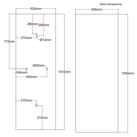 Dušo kabinos galinis stiklas 520x1510 mm
