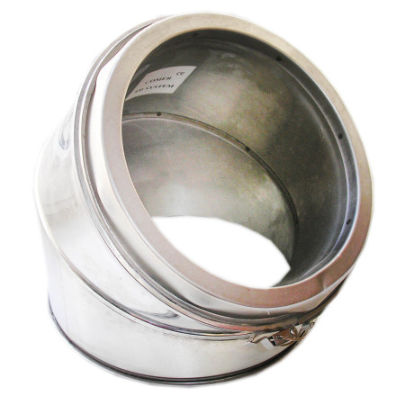 Nerūdijančio plieno alkūnė kaminui 45-200 dvisienė izoliuota