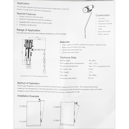 Reguliatorius termostat. traukos 01 kieto kuro katilui