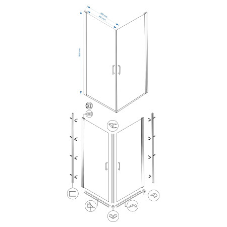 Dušo kabina P1222 90x90 pilka be pado
