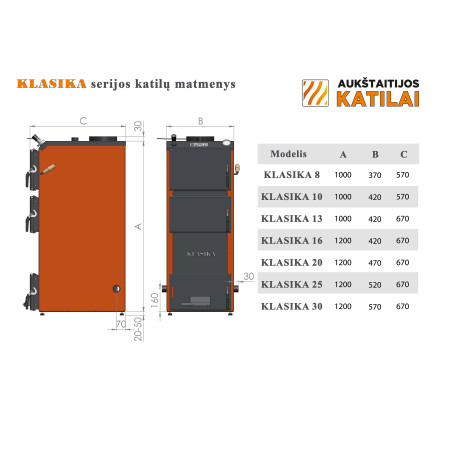 Katilas kieto kuro KLASIKA 16 16kW