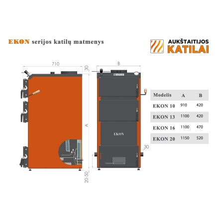 Katilas kieto kuro "EKON 13" 13 kW