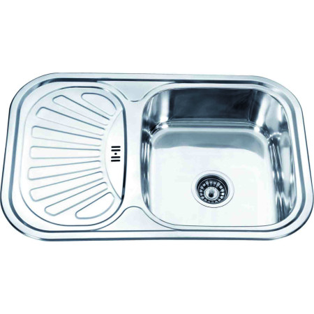 Nerūdijančio plieno plautuvė D7549P 750x490 0.6 DEKOR kairė su sifonu