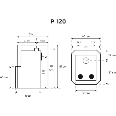 Krosnelė Skamet P-12040 VRV kairinė su 40L nerūd. plieno vandens talpa