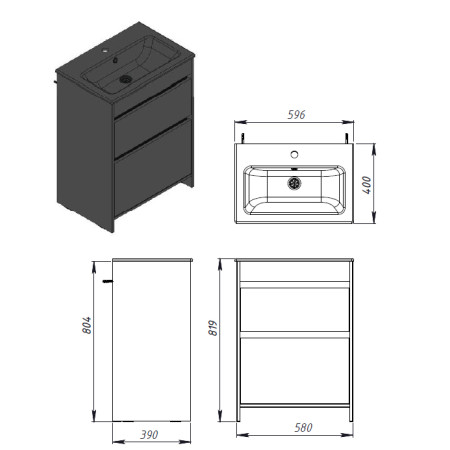 Vonios kambario spintelė su praustuvu DETMOLD DT-60 balta