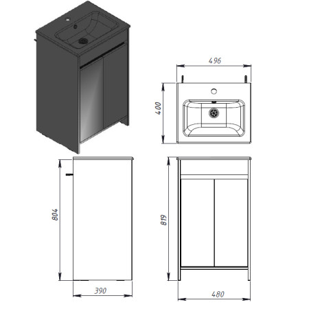 Vonios kambario spintelė su praustuvu LEMGO LM-50 balta