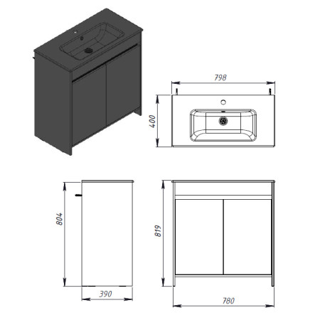 Vonios kambario spintelė su praustuvu LEMGO LM-80 balta
