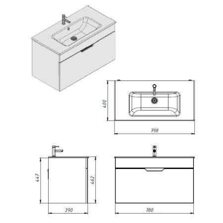 Vonios kambario spintelė su praustuvu STEFANIJA ST1-80 balta pakabinama