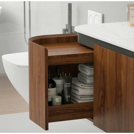 Vonios kambario spintelė su praustuvu OLIVE 120 ruda pakabinama su įleidžiamu praustuvu