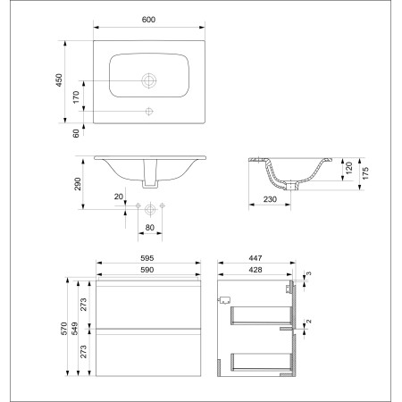 Vonios kambario spintelė su praustuvu Cersanit 893 MODUO 60