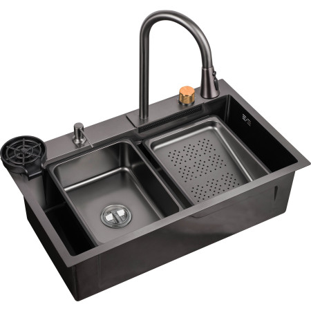 Nerūdijančio plieno plautuvė D7546HB BLACK (virtuvės plautuvės komplektas)