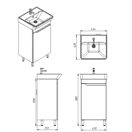 Vonios kambario spintelė su praustuvu OZON OZ-45 balta