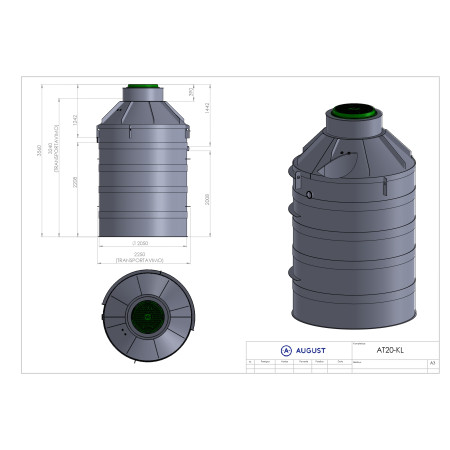 Nuotekų valymo įrenginys AT20KL 1242mm įgilinim. (18 žm.)