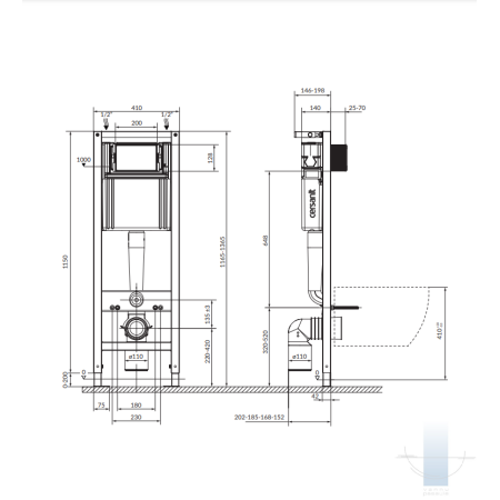 Klozetas pakabinamas Cersanit B980 WHB, rėmas, mygtukas, lėtai nusil. dangtis