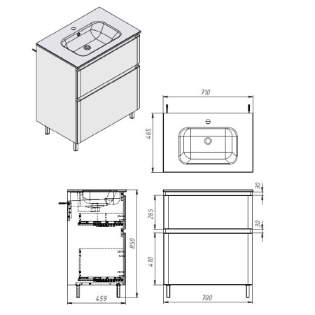 Vonios kambario spintelė su praustuvu Ester ES-70 balta
