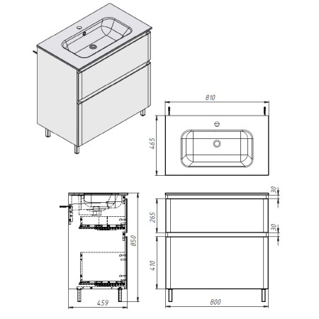 Vonios kambario spintelė su praustuvu Ester ES-80 balta